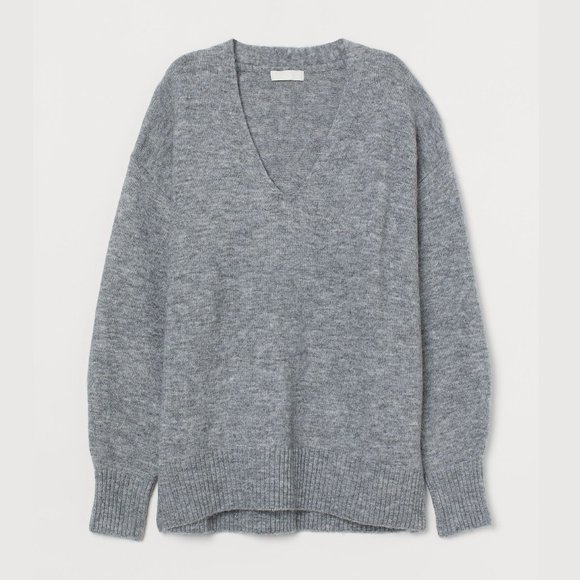 H&M Sweaters - H&M Oversized V-Neck Sweater Heather Grey Melange